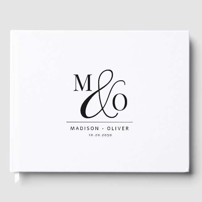 Elegant Modern Monogram Wedding White  Guest Book (Front)