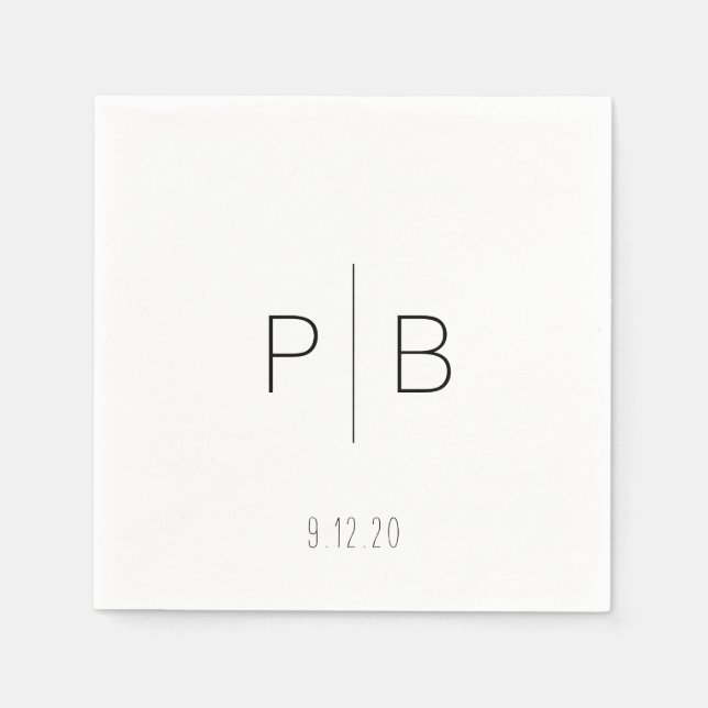 Elegant Modern Monogram Wedding with Custom Date Napkins (Front)