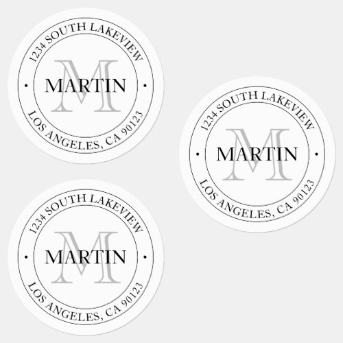 Elegant Modern Monogram White  Black  Waterproof Labels