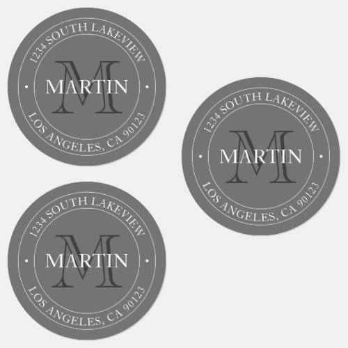 Elegant Modern Monogram White  Gray  Waterproof Labels