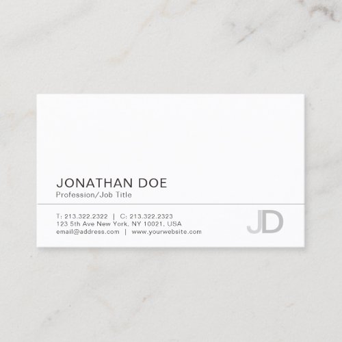 Elegant Modern Monogram White Plain Professional Business Card