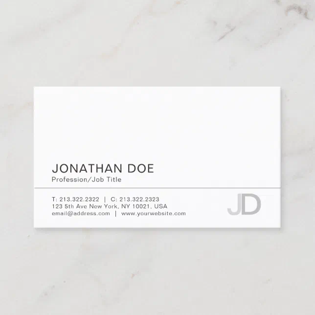 Elegant Modern Monogram White Plain Professional Business Card | Zazzle