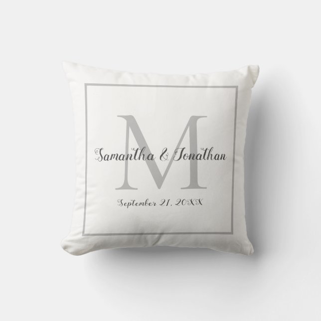 Elegant Modern Monogram White Wedding Keepsake Throw Pillow (Front)