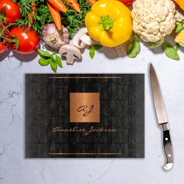 Elegant modern monogrammed chic unique black gold cutting board (Creator Uploaded)