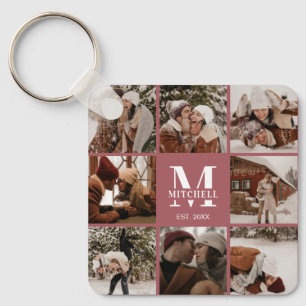 Elegant Modern Monogrammed Couple Photo Collage Keychain