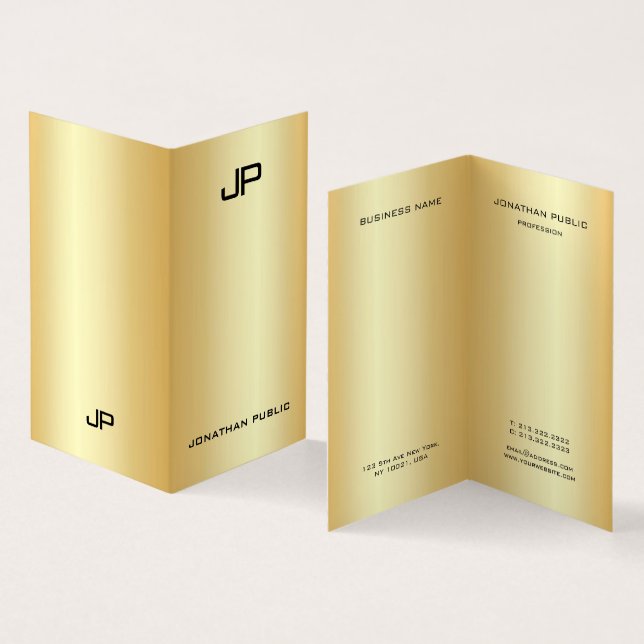 Elegant Modern Monogrammed Faux Gold Professional Business Card (Inside and Outside)