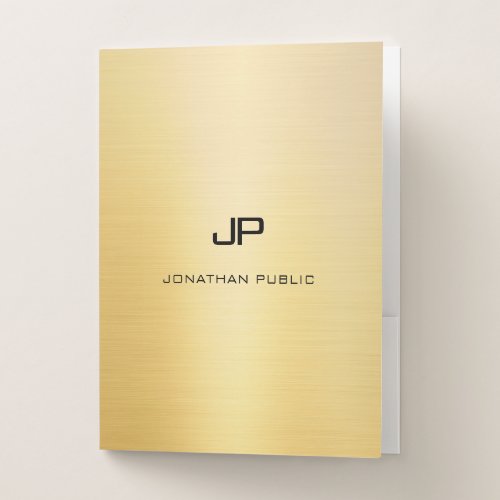 Elegant Modern Monogrammed Gold Look Template Pocket Folder