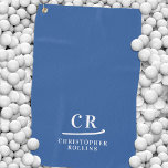 Elegant Modern Monogrammed Initials Name Blue Golf Towel<br><div class="desc">Introducing our Royal Blue and White Minimalist Modern Monogram Golf Towel, the epitome of simplicity and sophistication. Embrace a modern aesthetic with this sleek design, featuring two initials and a first and last name separated by a simple, decorative slash. The typography stands out in elegant white against a trendy royal...</div>