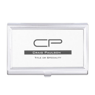 Elegant Modern Monogrammed Minimalist White Business Card Case