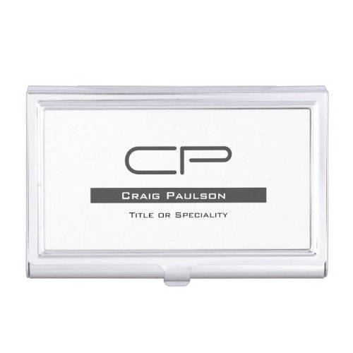 Elegant Modern Monogrammed Minimalist White Business Card Case