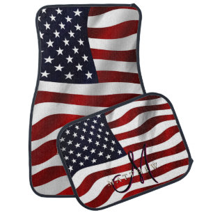 Elegant Modern Monogrammed Patriotic US Flag Car Floor Mat