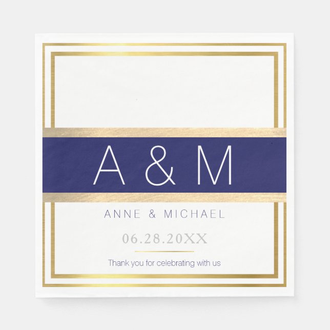 elegant / modern monogrammed wedding party paper napkins (Front)