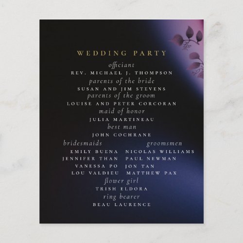 Elegant Modern Moody Black Purple Wedding Program