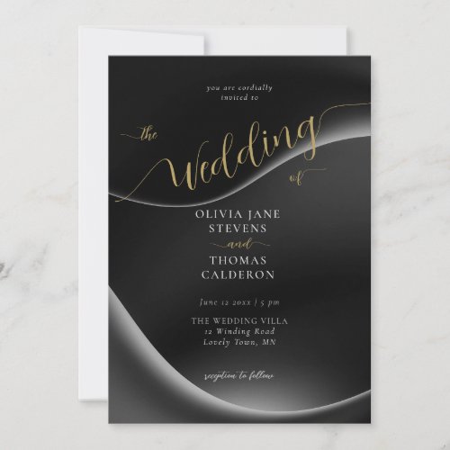 Elegant Modern Moody Black Tulle Abstract Wedding Invitation