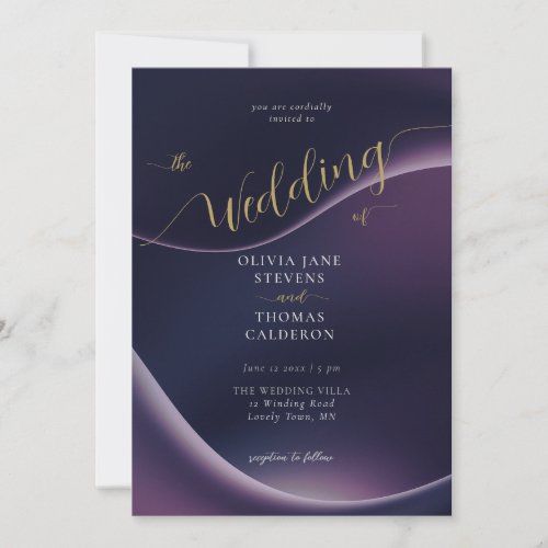 Elegant Modern Moody Dark Purple Abstract Wedding Invitation