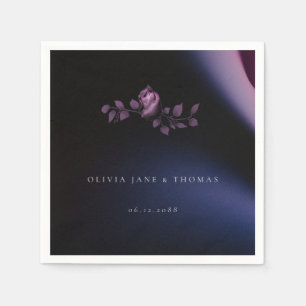 Elegant Modern Moody Dark Purple Floral Wedding Napkins