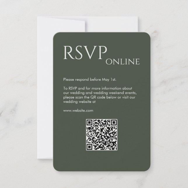Elegant Modern Moss Green Wedding RSVP Card (Front)