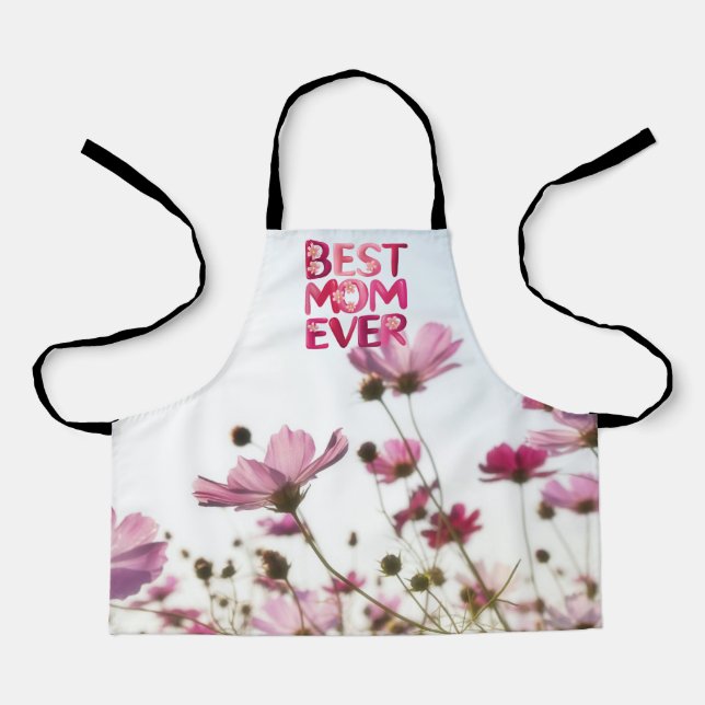 Elegant Modern Mother's Best Mom Ever Pink Floral Apron (Front)