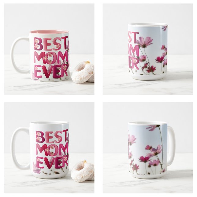 Elegant Modern Mother's Best Mom Ever Pink Floral Coffee Mug (Elegant Modern Mother's Best Mom Ever Pink Floral Coffee Mug)