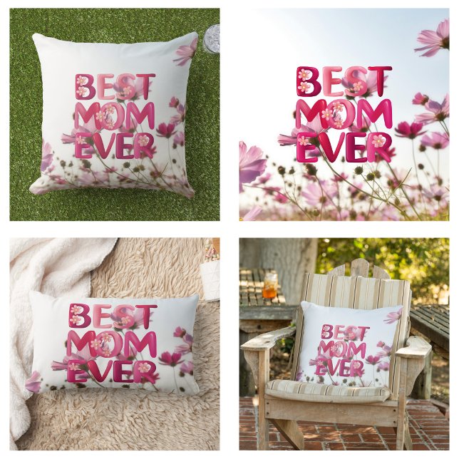 Elegant Modern Mother's Best Mom Ever Pink Floral Lumbar Pillow (Elegant Modern Mother's Best Mom Ever Pink Floral Lumbar Pillow)