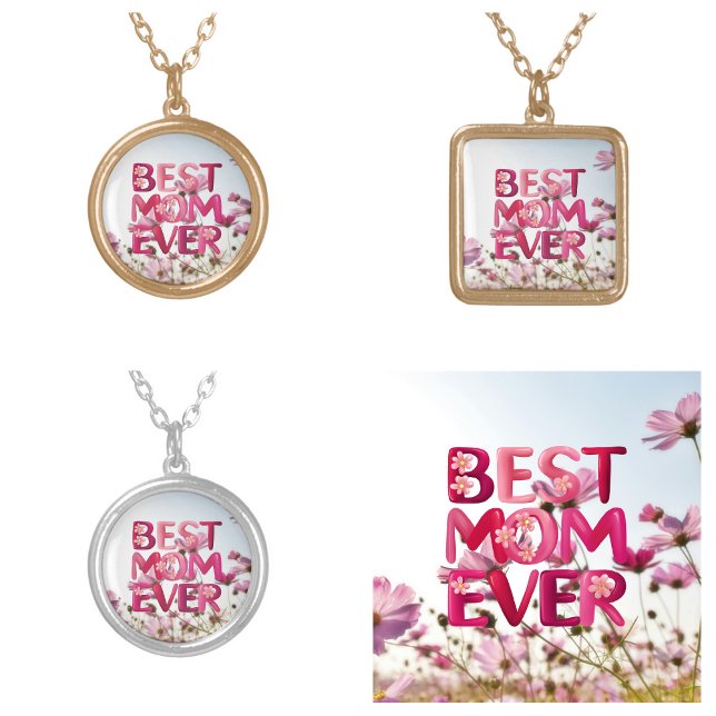 Elegant Modern Mother's Best Mom Ever Pink Floral Silver Plated Necklace (Elegant Modern Mother's Best Mom Ever Pink Floral Silver Plated Necklace)