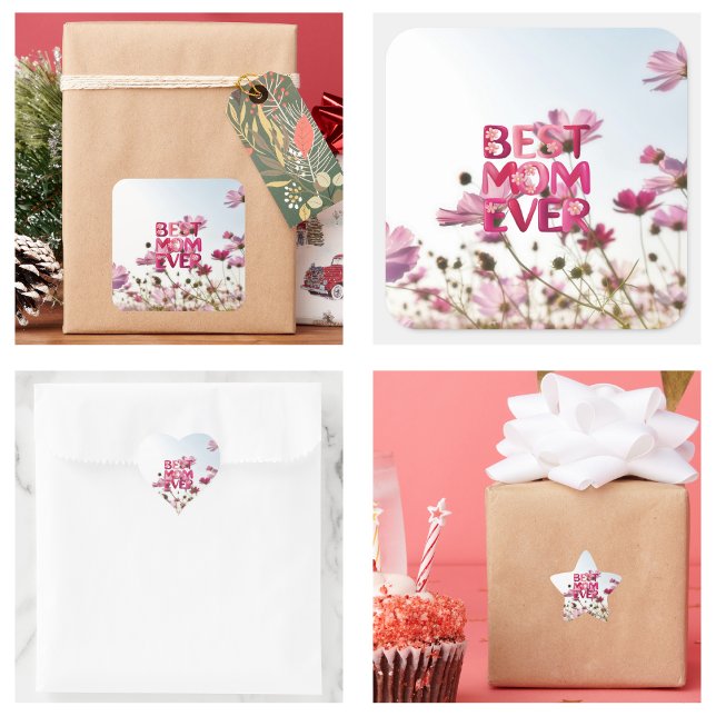Elegant Modern Mother's Best Mom Ever Pink Floral Square Sticker (Elegant Modern Mother's Best Mom Ever Pink Floral Square Sticker)