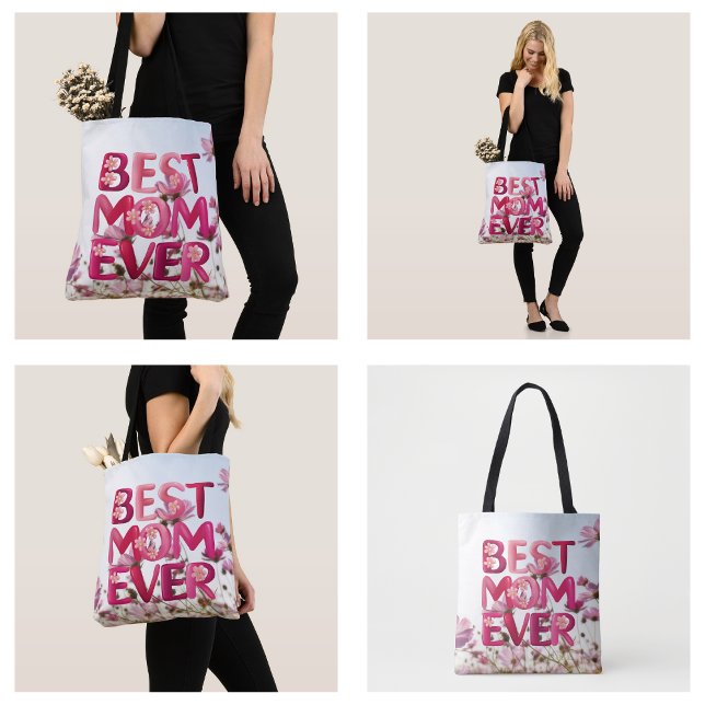 Elegant Modern Mother's Best Mom Ever Pink Floral Tote Bag (Elegant Modern Mother's Best Mom Ever Pink Floral Tote Bag)