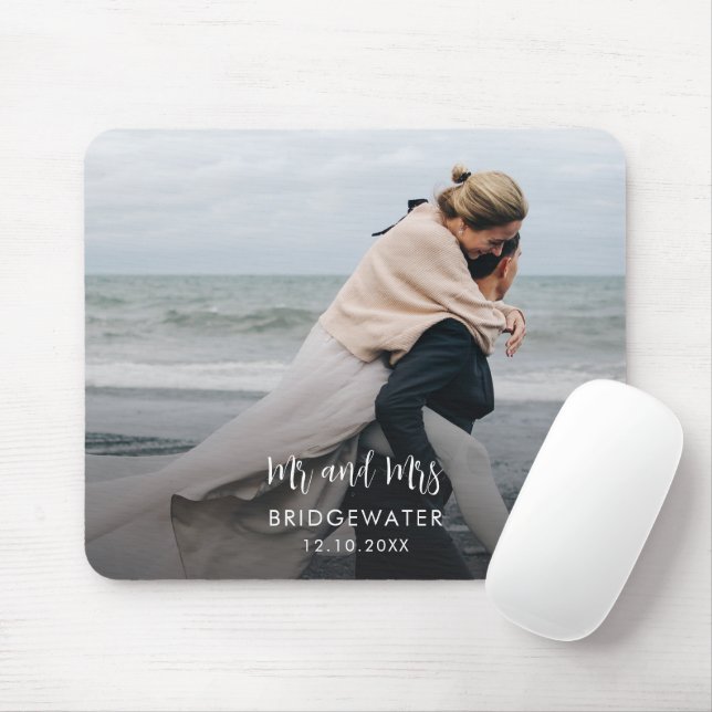 Elegant Modern Mr and Mrs Monogram Wedding Photo Mouse Pad (With Mouse)