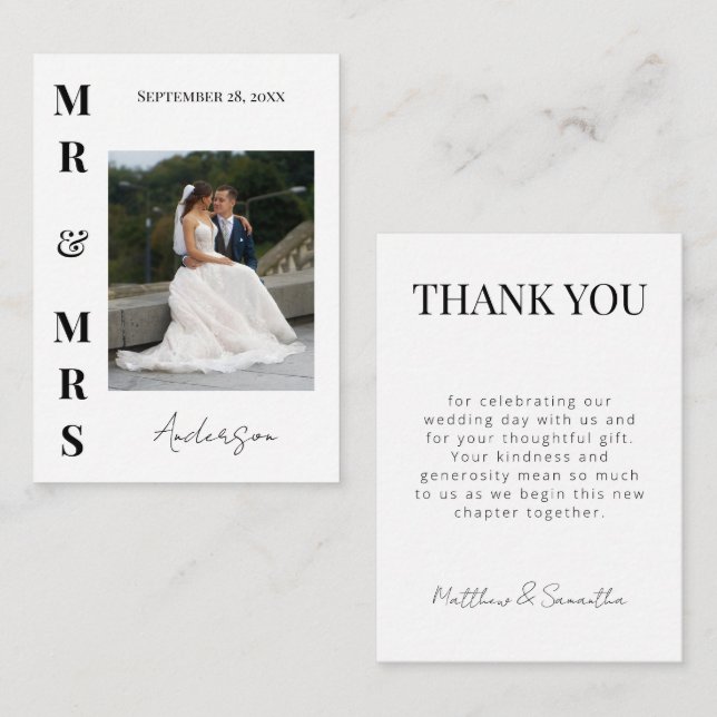 Elegant Modern Mr and Mrs Wedding Thank You Note Card (Front/Back)