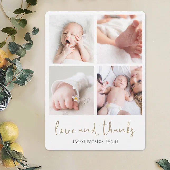 Elegant Modern Multi Photo Collage Baby Shower Thank You Card | Zazzle