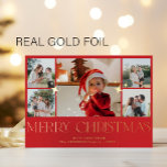 Elegant modern multi photo collage Merry Christmas Foil Holiday Card<br><div class="desc">Simple minimalist elegant custom Christmas holiday card template with gold foil Merry Christmas typography,  five photos,  family name,  and your text. Easy to personalize on both sides!                Please note that you can choose the foil color: GOLD,  SILVER,  or ROSEGOLD.</div>