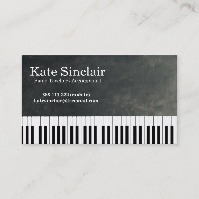 Elegant Modern Music Professional Piano Teacher Business Card (Front)