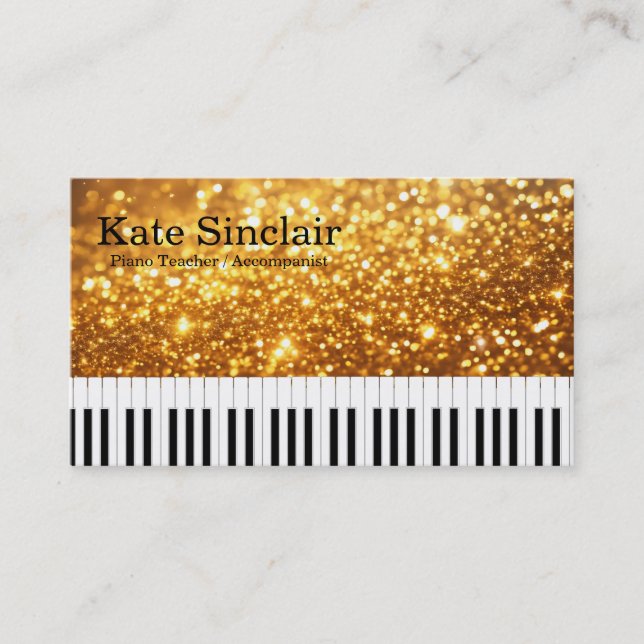 Elegant Modern Music Professional Piano Teacher Business Card (Front)