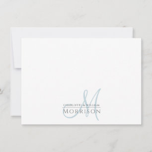 Elegant Modern Muted Blue Monogram Couple Note Card