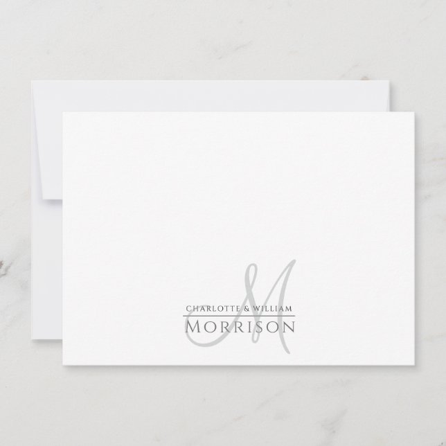 Elegant Modern Muted Gray Black Monogram Couple Note Card (Front)