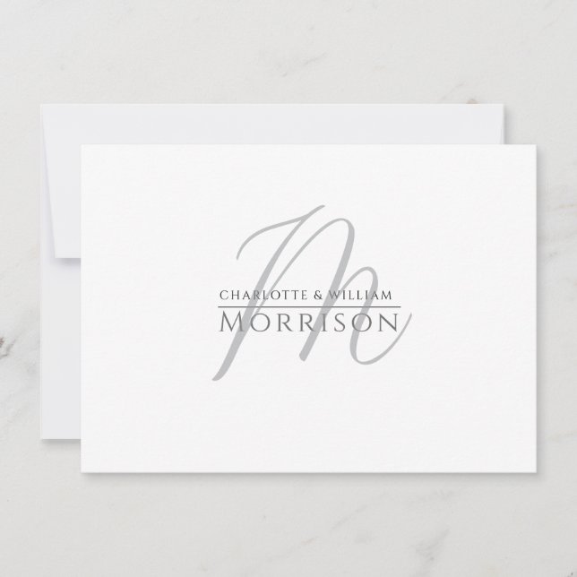 Elegant Modern Muted Gray Black Monogram Couple Note Card (Front)