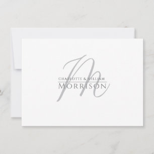 Elegant Modern Muted Gray Black Monogram Couple Note Card