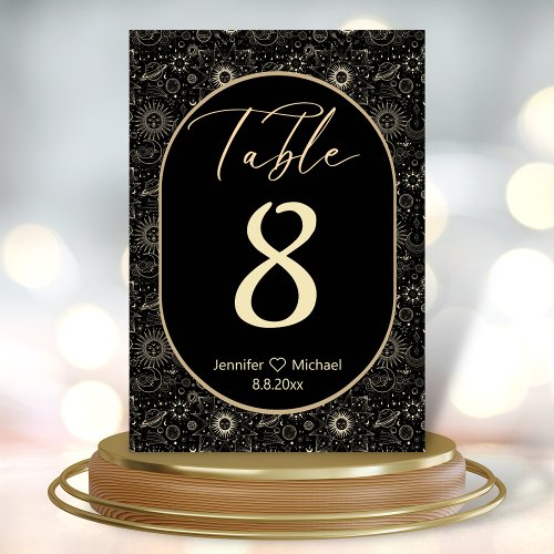 elegant modern mystical black gold wedding table number