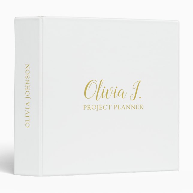 Elegant Modern Name Gold White 3-Ring Binder (Front/Spine)