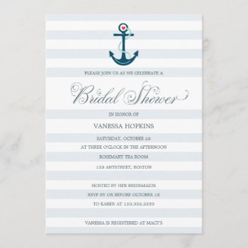 Elegant Modern Nautical Anchor Bridal Shower Invitation by Jujulili at Zazzle