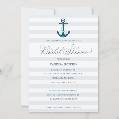 Elegant Modern Nautical Anchor Bridal Shower Invitation