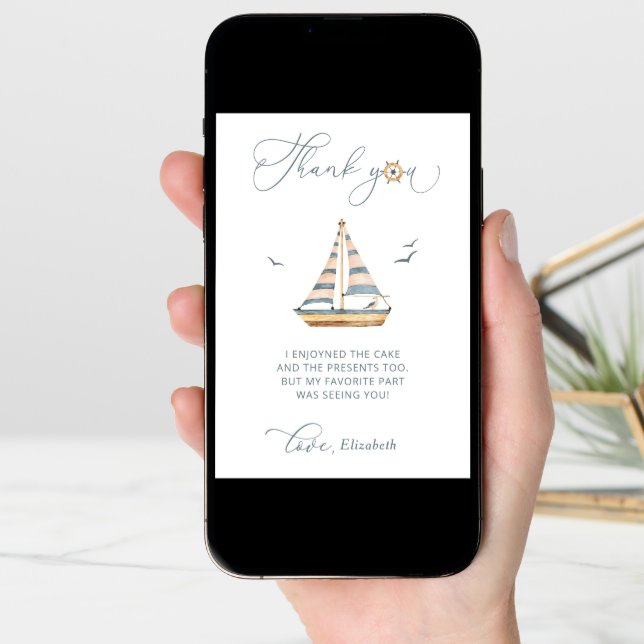 Elegant Modern Nautical Sailboat Thank You Card (Front Digital)