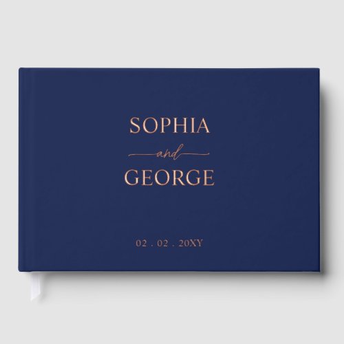 Elegant Modern Navy and Rose Gold Wedding Foil Guest Book