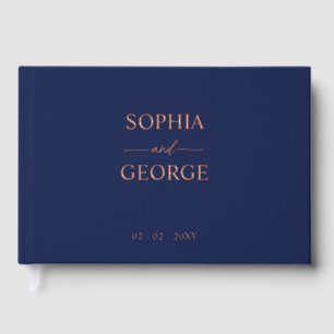 Elegant Modern Navy and Rose Gold Wedding Foil Guest Book