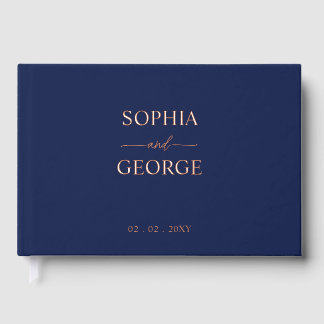 Elegant Modern Navy and Rose Gold Wedding Foil Guest Book