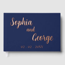 Elegant Modern Navy and Rose Gold Wedding Foil Guest Book