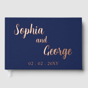 Elegant Modern Navy and Rose Gold Wedding Foil Guest Book