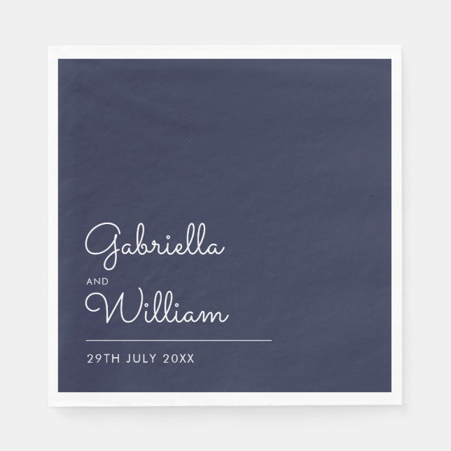 Elegant Modern Navy and White Script Napkins (Front)