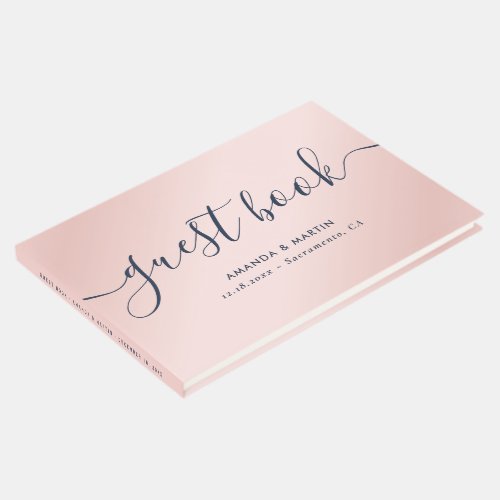 Elegant Modern Navy Blue and Blush Wedding Guest Book