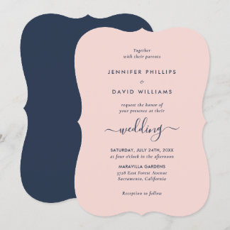 Elegant Modern Navy Blue and Blush Wedding Invitation